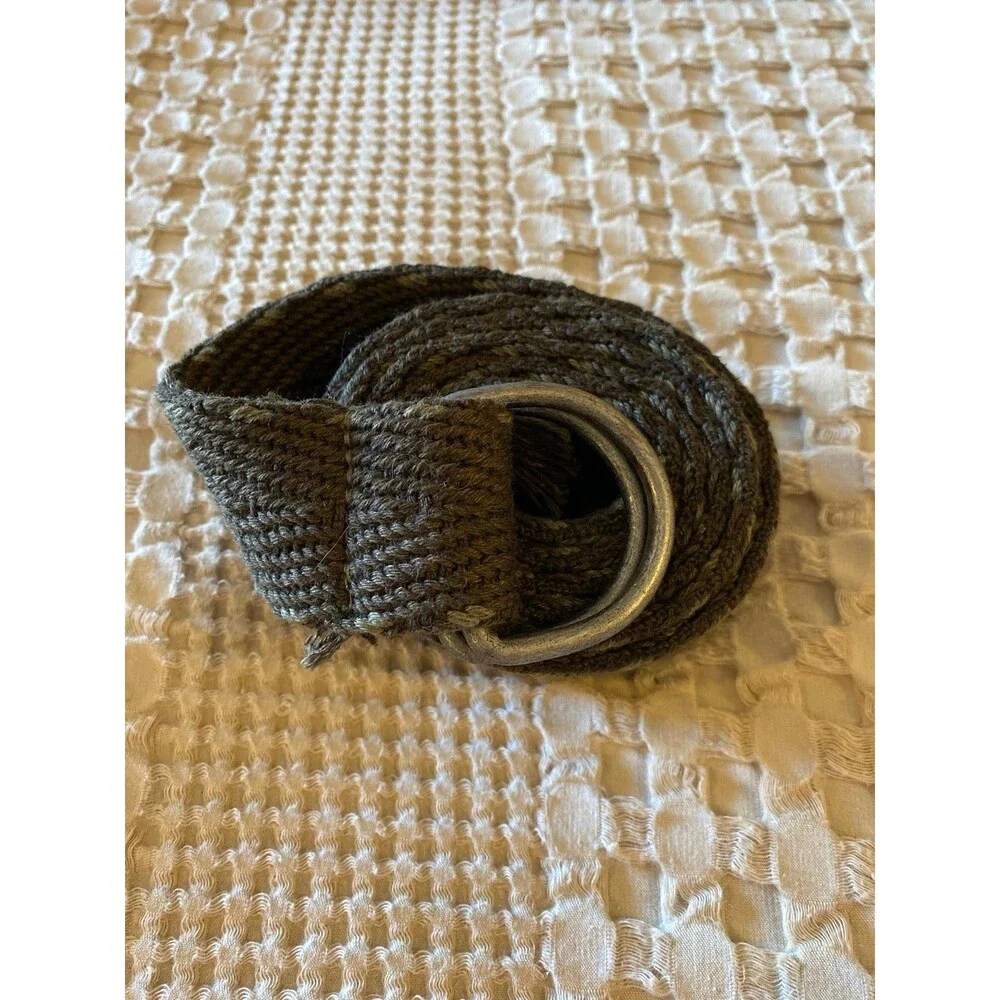 Herringbone Metal D Ring  Belt Dark‎ Green 46 Inch Woven Webbing Casual